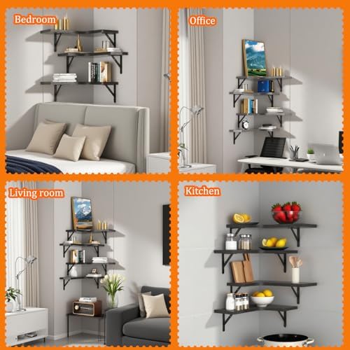 5 Pack Floating Shelves, Rustic Wood, Black