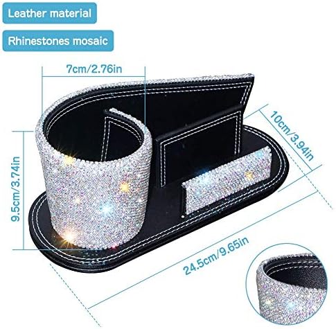 KEYPOWER Pen Pencil Holder Business Name Cards Decorative Bling Crystal Rhinestone PU Leather Gift for Women Girls (White)