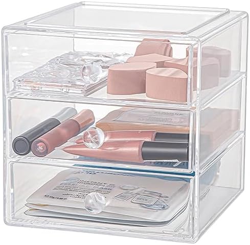 AJIODA Makeup Drawer Organizer Box with 3 Drawers, Acrylic Cosmetic Display Case Vanity Organizer Jewelry Storage Box St