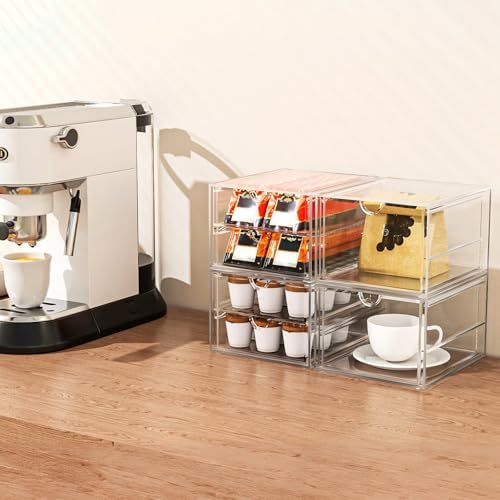 caktraie 4-Pack Acrylic 6-Drawer Office & Makeup Storage Organizer,Desk