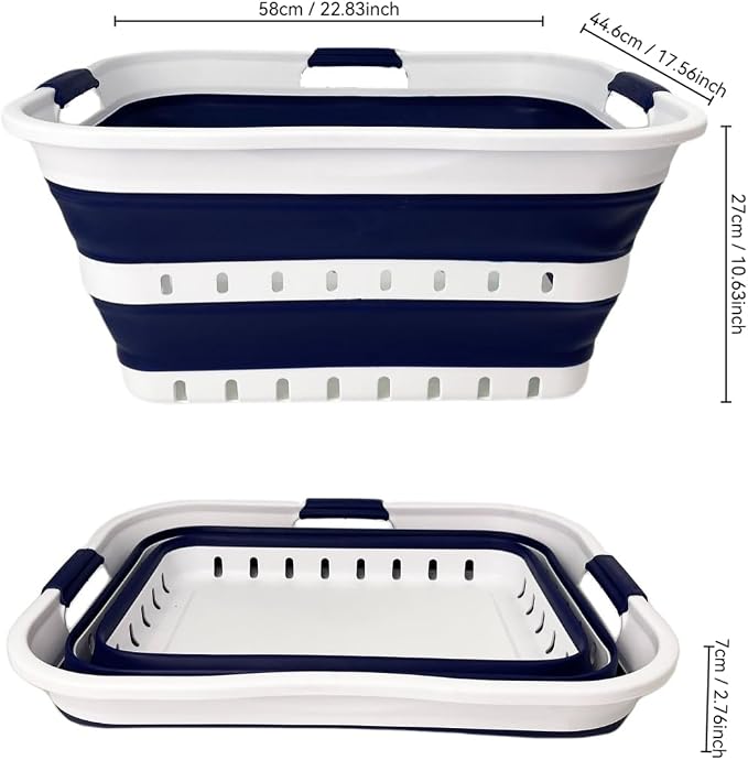 SAMMART 42L (11 gallon) Collapsible Plastic Laundry Basket - Foldable Pop Up Storage Container/Organizer - Space Saving Hamper/Basket (1, White/Starry Blue)