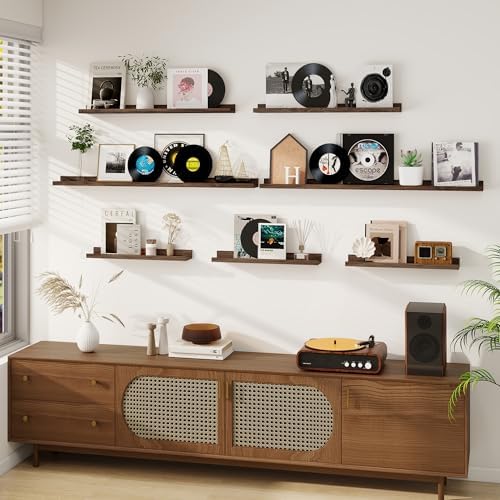 Dreamland Picture Ledge Shelf for Wall, Floating Shelves Set of 2, 32 Inch Long Floating Shelves with Lip for Living Room, Bedroom, Bathroom, Kitchen, Walnut