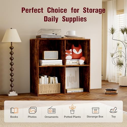 Book Shelf, Wooden Cube Storage Organizer with 11" Open Cubes, Stackable Bookcase for Room Divider Storage, 2 Tier Books