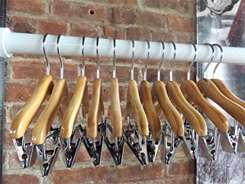 NAHANCO MINI8RC12 Deluxe Flat Wooden Pet, Doll Clothes, Accessory, Jewelry Hanger with Chrome Hook Ball end with Clips,