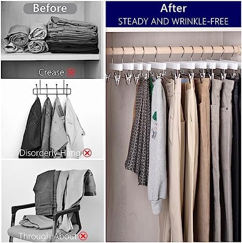 Amber Home 24 Pack White Wooden Pants Hangers with Adjustable Clips, 14"