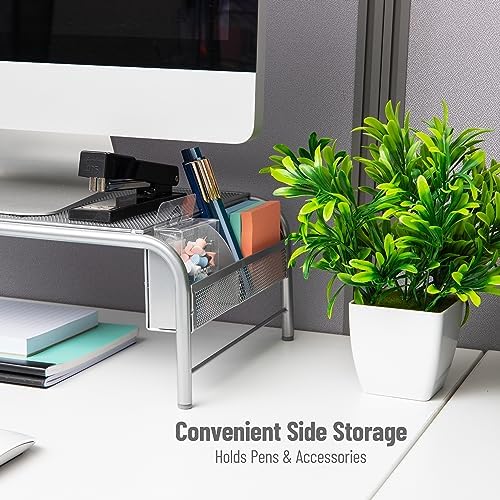 Mind Reader Monitor Stand, Ventilated Laptop Riser, Desktop Organizer, Side Storage, Metal Mesh, 20"L x 11.5"W x 5.5"H,