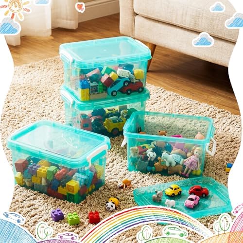 Wenqik 6 Pack Colorful Plastic Storage Bins with Lids, Teal