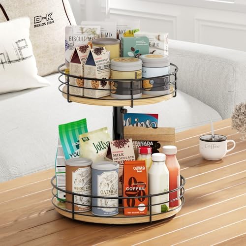 2 Tier Lazy Susan Spice Rack Organizer, Rotating Turntable, Black