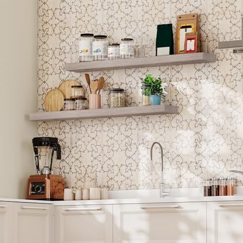 HOOBRO Floating Shelves for Wall, Wall Mounted Shelf Set of 2, 47.2" Hanging Shelf with Invisible Brackets, for Wall Dec
