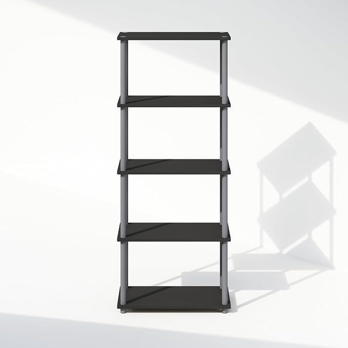 Furinno Turn-N-Tube Book Shelf, 5-Tier Bookshelf, Bookcase with Multipurpose Compact Display Rack, 11.6 x 23.6 x 57.4, for Living Room, Bedroom, Home Office, Black/Grey