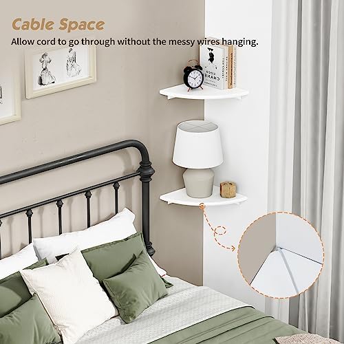 Forbena White Corner Floating Shelves for Wall Set of 4, Rounded Corner Shelves Wall Mounted for Kids Bedroom Books, Cut