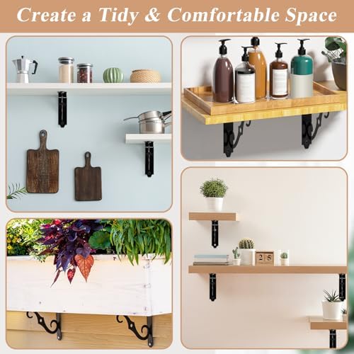 6 Pack Decorative Shelf Brackets, Shelf Bracket, 5 Inch, Black