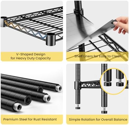 45" W Storage Shelves 5 Tier Wire Shelving, Adjustable Metal Shelving Unit with Shelf Liners, 1875LBS Heavy Duty Storage