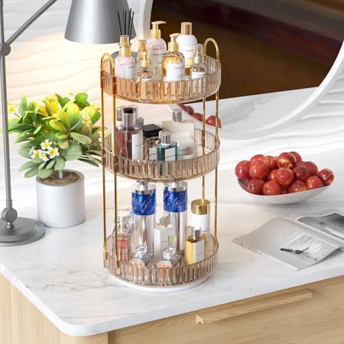 GTI 360°Rotating Makeup Organizer, 3 Tier Large Capacity Perfume Cosmetics Skincare Vanity Organizers,Bathroom Counter O