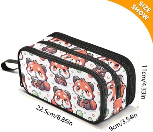 Cute Red Panda Bubbles Pencil Case Box Boys Girls Large Pencil Pouch Zipper Compartments Big Capacity Stationery Pen Bag Organizer for Kids Teens Adults School Office