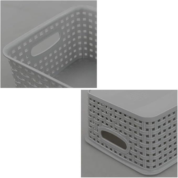 Morcte 6-Pack Gray Plastic Storage Basket, Plastic Woven Bin