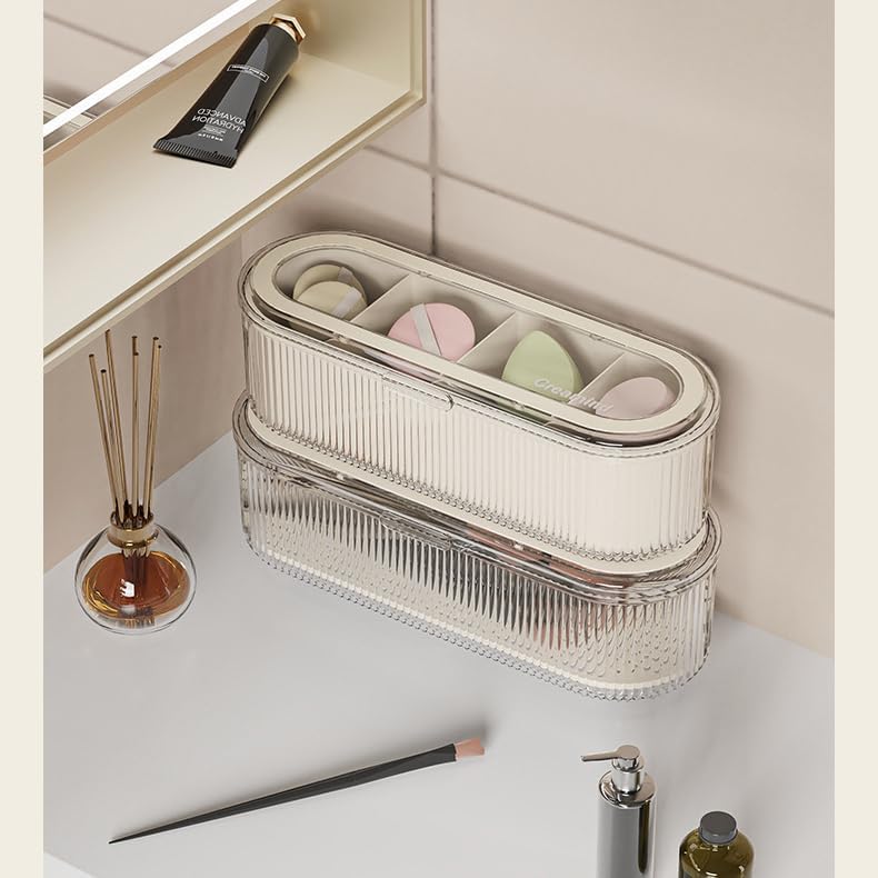 Makeup Brush Holder Organizer, Clear Acrylic Makeup Sponges Organizer, Cosmetic Storage Case with Lid, Display Case for