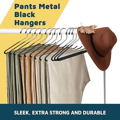 Lifemaster Metal Pants Hanger Set - 50 Pieces Elegant Non-Slip Closet Space Saving Hanger Set for Pants, Trouser, Blankets, and Jeans with Rubber Coating and Open Ended Sleek Design - Black