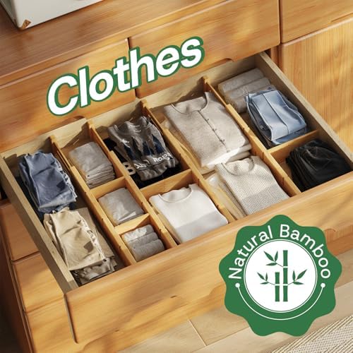 kiplant Kitchen Drawer Dividers - Adjustable Drawer Organizer for Clothes, Kitchen, Closet & Office - 4 Pack with Inserts, 18-22.6 Inches, Non-Slip Silicone Ends