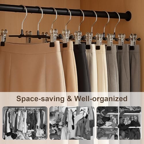 POZEAN Pants Hangers with Clips for Women 20 Pack, 12Inch Adjustable Heavy Duty Skirt Hangers, Space Saving Non-Slip Shorts Jeans Trousers Clothes Hangers, Black