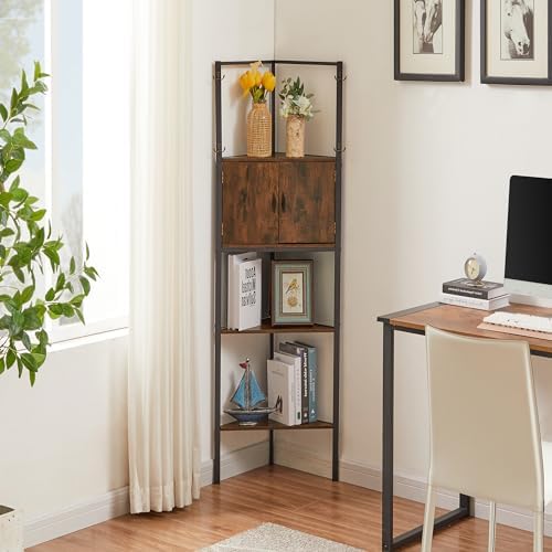 VECELO 4 Tier Corner Cabinet, 59" Tall Standing Organizer with 4 Dual-Hooks, Storage Rack, Narrow Bookshelf Display Shel