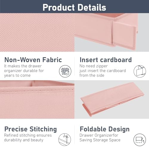 DIMJ Drawer Organizer Clothes - Underwear Organizer Small Sock Organizer Closet Organizers and Storage Box Dresser Drawer Dividers for Baby Clothes,Bra,Socks, Belt, Tie, Set of 12, Pink