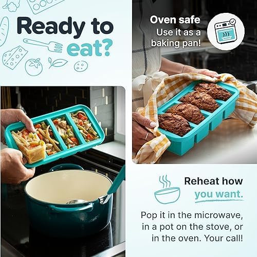 Souper Cubes 2 Cup Silicone Molds for Food, Aqua, 2-Pack | 100% Platinum-Cured Silicone Freezer Molds, Oven and Microwave Safe, Perfect for Freezing Lasagna, Casseroles and More