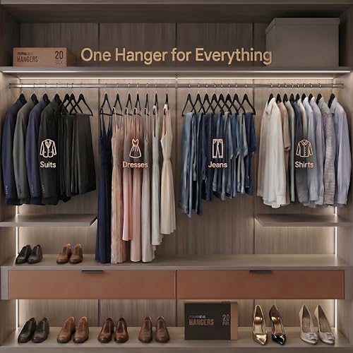 Wooden Hangers, 20 Pack, Non-Slip Velvet for Pants, Coats (Black)