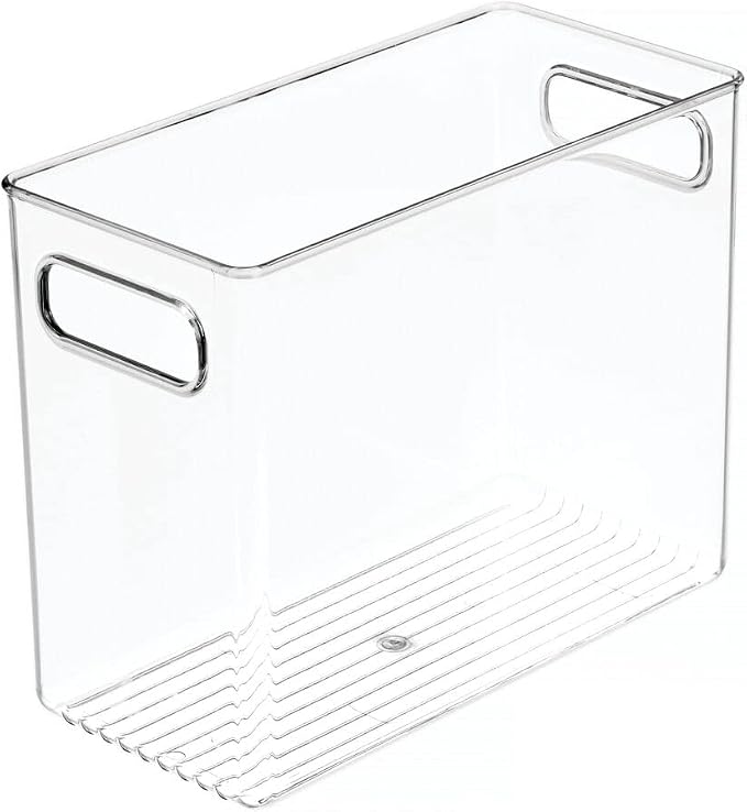 mDesign Plastic Modern Kitchen, Pantry Food Storage Container Bin w/ Handles - Cabinet, Fridge/Freezer, Countertop Organizer - Snacks/Drink/Appliances; Ligne Collection, Clear, 10x5x8 (Pack of 1)