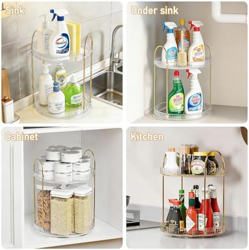 360° Rotating Makeup Organizer Large Capacity Perfume Tray, 2 Tier, Clear