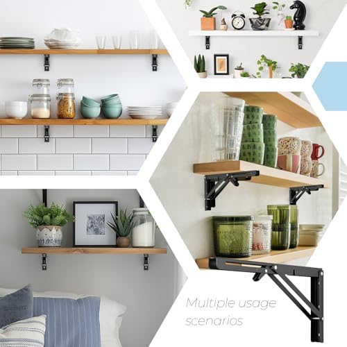 Matte Black Folding Shelf Brackets, 14 Inch, 6 Pack