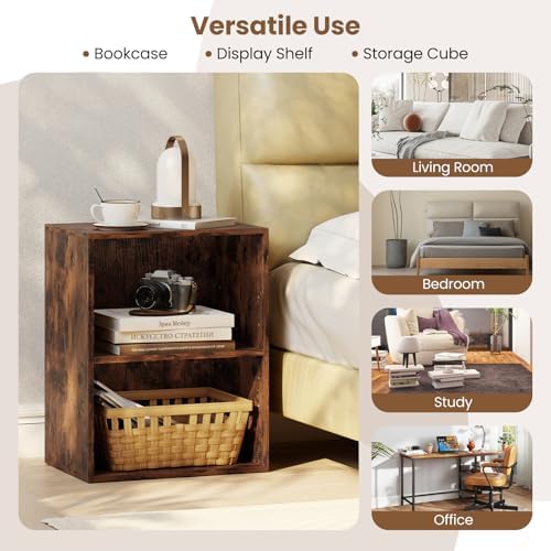Tangkula 2-Cube Bookcase, Floor Standing Open Bookshelf, 5-Position Adjustable Shelf, Modern Display Shelf, Anti-Topplin