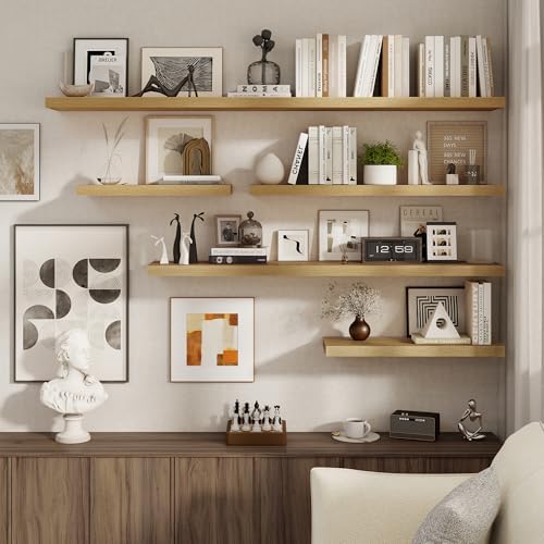 72 Inch Floating Shelves 2 Pack, 8 Inch Deep Floating Shelf Wall Mounted, Large Shelves with Invisible Bracket for Books