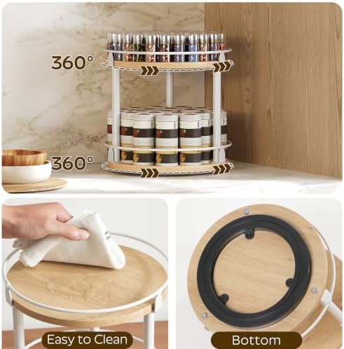 YATINEY Lazy Susan Organizer, Rotating Spice Rack, 2 Tier Spice Turntable Organizer, Industrial Turntable Spice Holder,