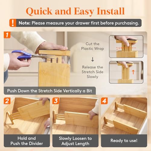Lifewit 5" Tall Bamboo Drawer Dividers, Adjustable Deep Drawer Organizers