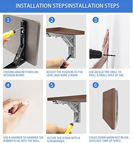 Black Folding Shelf Brackets Max. Load 220 lb, Heavy Duty DIY Wall Mounted Shelf Bracket Space Saving for Table Work Ben