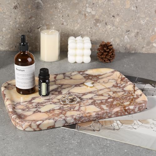 Karibiber Calacatta Marble Vanity Trays, Marble Bathroom Tray Countertop, Luxury Decorative Dresser Organizer, Purple&Wh