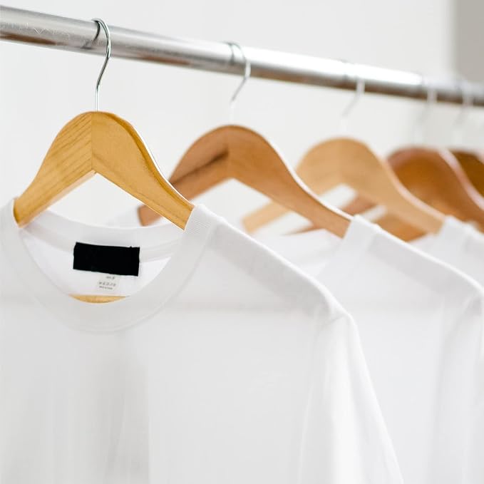 KEPLIN Strong Natural Wood Wooden Coat Hangers with 360 Degree Rotatory Hook & Round Trouser Bar & Shoulder Notches - Durable Wardrobe Space Saver - Suitable for Coat, Jacket, Suit, Jumper (20 Pack)