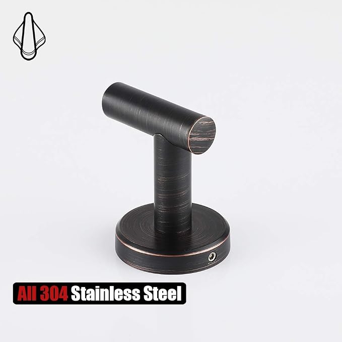 JQK Bathroom Towel Hook Oil Rubbed Bronze, 304 Stainless Steel 0.8mm Coat Robe Clothes Hook for Bathroom Kitchen Garage Wall Mounted (Pack of 2), TH100-ORB-P2