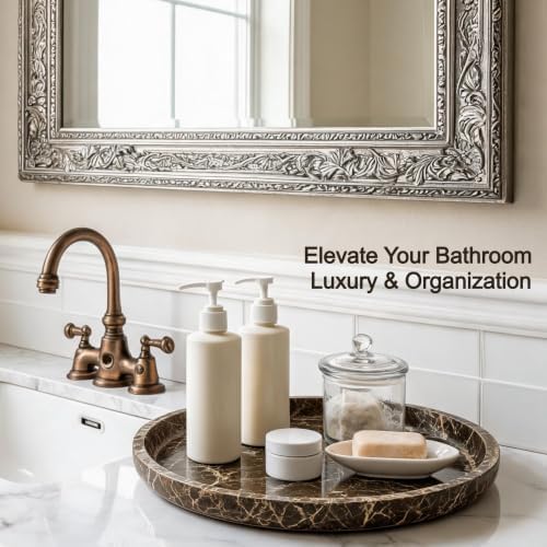 Marble Vanity Tray, Natural Hand Polished Round Serving Tray