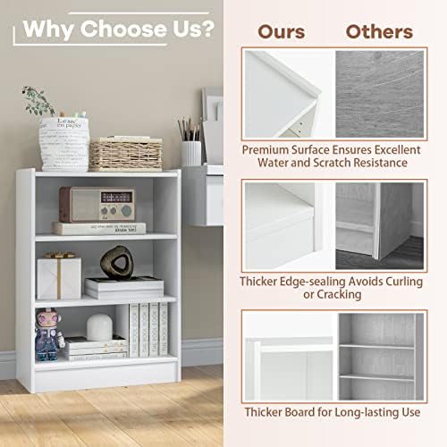 3 Tier Cube Storage Organizer, Small White Bookshelf with 18-Position Adjustable Panels, Wooden Open Cubby Display Shelf