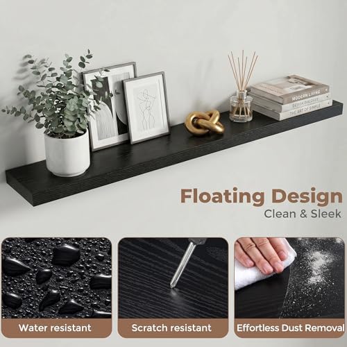 48 Inch Floating Shelves for Wall, 6.5"D Wood Storage Shelves, Black Finish
