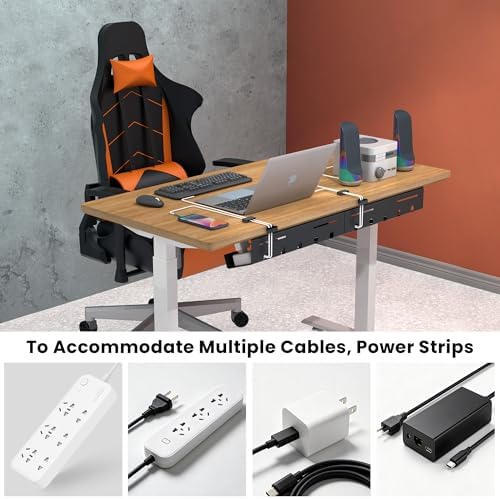UNITEDPOWER Cable Management Tray, 2-Pack Metal Power Strip Holder for Under Desk Wire Cord Organizer, Office/Home,Black