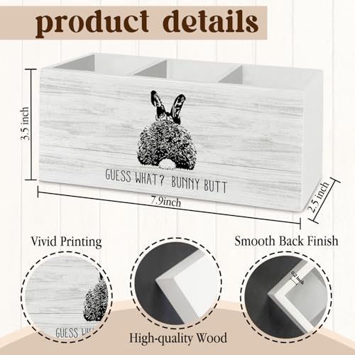 Bunny Rabbit Gifts, Easter Decor, Bunny Easter Gifts for Women, Funny Pen Pencil Holder Organizer for Desk Accessories, Wooden Box Sign Desk Decor for Home Office