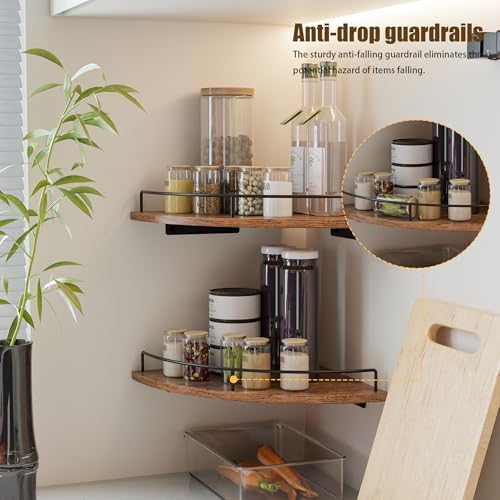 Corner Shelf Wall Mount, Floating Corner Shelves, Set of 4 Corner Wall Shelf Organizer,Rustic Wood Wall Storage Display