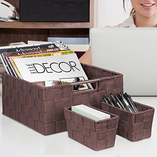 Sorbus Set of 9 Storage Baskets for Organizing, Mesh Hand-Woven Design, Linen Closet Organizers and Storage, Organizer Storage Baskets for Shelves, Variety Pack Organizers and Storage (Chocolate)
