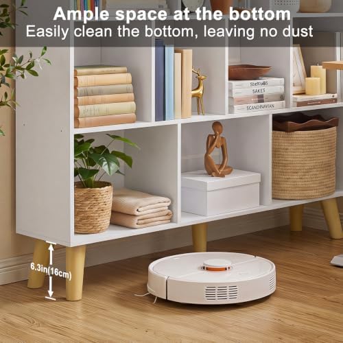 YAHARBO 10 Cube White Bookshelf,3 Tier Book Shelf with Legs,Modern Minimalist Bookcase,Open Book Shelves Storage Organiz