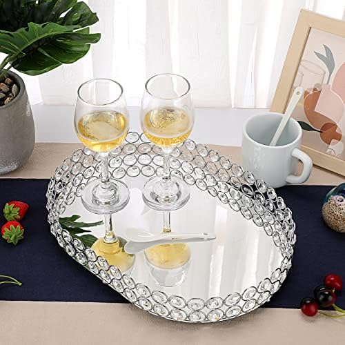 Hipiwe Crystal Vanity Tray, Mirrored Dresser Perfume Trays for Makeup Tray Cosmetic Skin Care Storage, Jewelry Trinket O