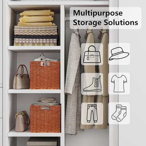 Vagusicc Wicker Storage Basket, Set of 2 Hand-Woven Paper Rope Wicker Baskets, Foldable Cube Storage Bins, 11 inch Stora