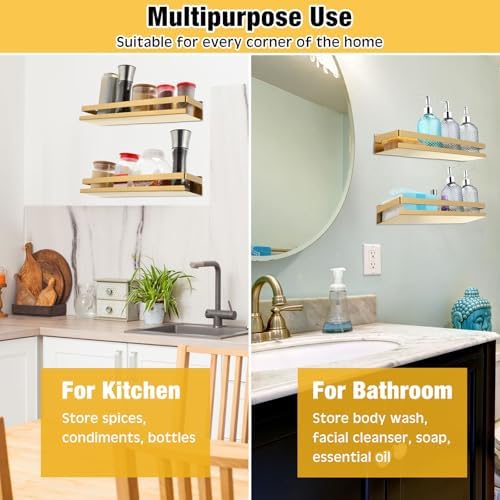 Lallisa 2 Pieces Stainless Steel Shelf Bathroom Shower Floating Shelves Wall Mounted Shower Caddy Basket Shelf Storage O